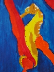 A freehand painting of a hitching seahorse.